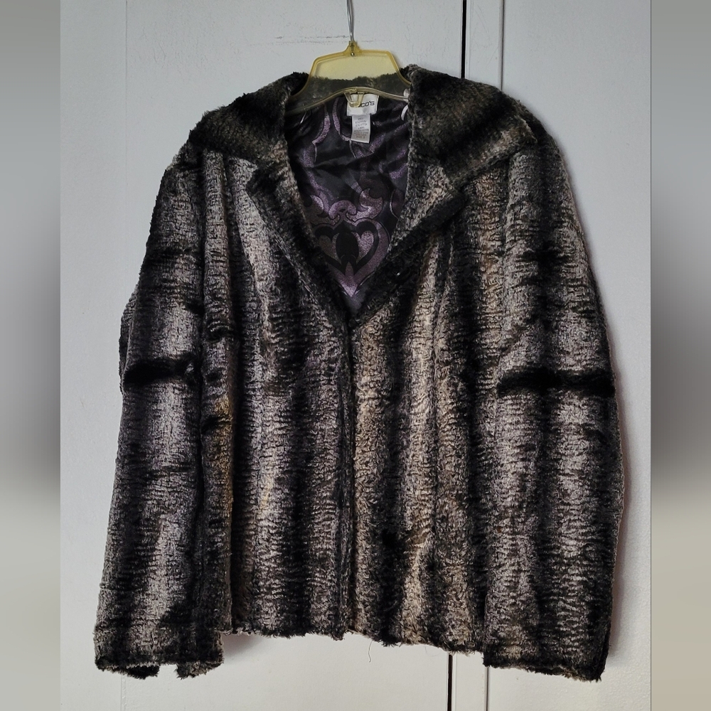 Chico's Faux Fur Jacket in Black and Gray